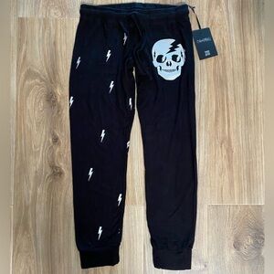Lauren Moshi Black Joggers Skull and Lightning Small NWT